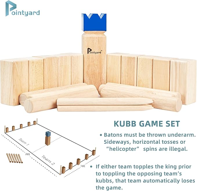 Pointyard Kubb Yard Game Set, Kubb Game Set with Carrying Bag - Wooden Toss Game Set for Outdoor