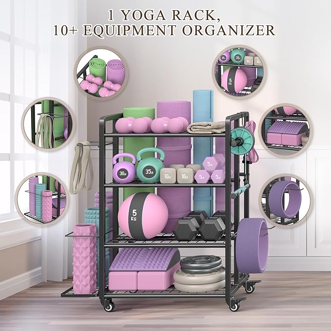 4-Tier Dumbbell Rack Stand Only, Adjustable Weight Rack for Dumbbells Kettlebells Yoga Mat, Home