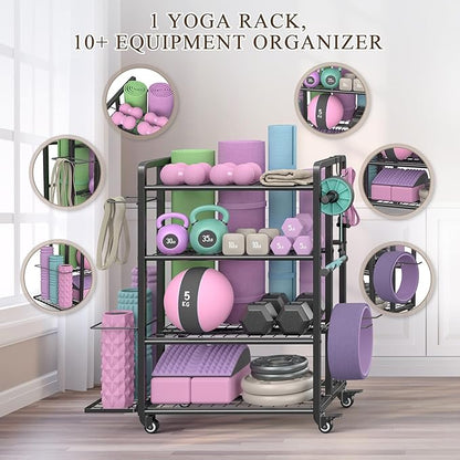 4-Tier Dumbbell Rack Stand Only, Adjustable Weight Rack for Dumbbells Kettlebells Yoga Mat, Home