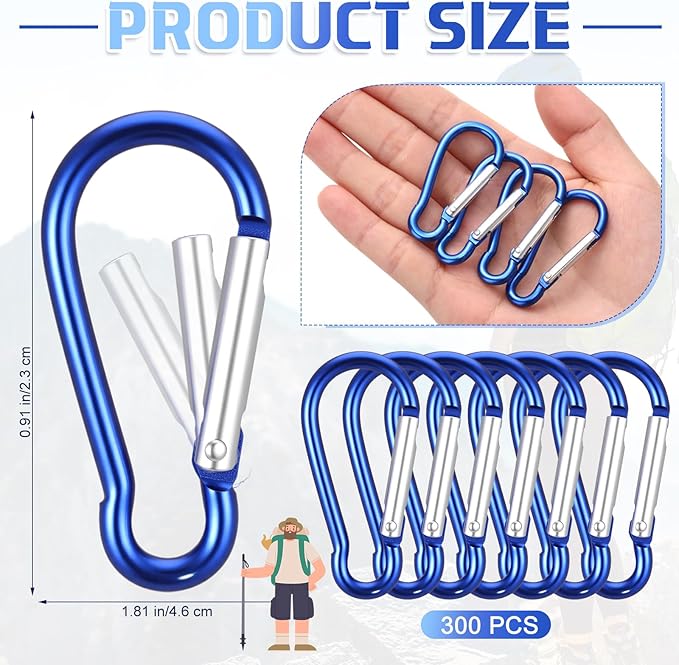 300 Pcs 2" Carabiner Bulk Spring Snap Hooks Bulk Aluminum Alloy Clip Keychain for Hanging Camping