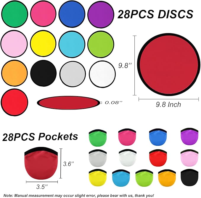 28PCS Foldable Flying Disc Fans with Bags, 9.8'' DIY Handheld Black Egde Fabric Folding Fan for