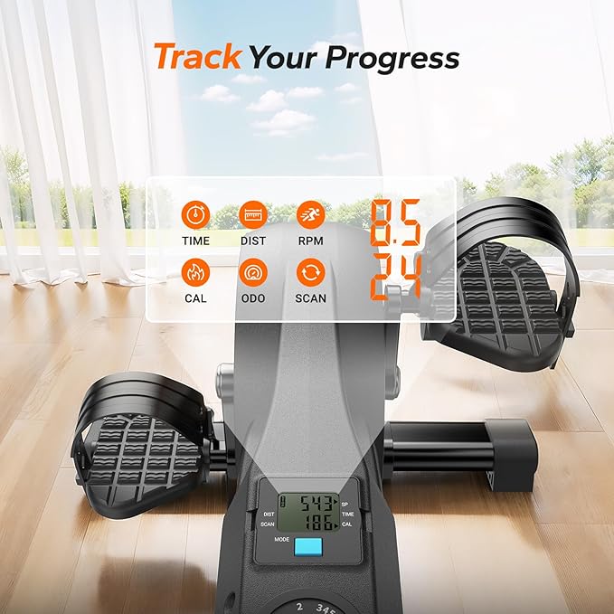 Under Desk Bike Pedal Exerciser, Quiet Magnetic Mini Exercise Bike with MERACH App for Arm, Leg