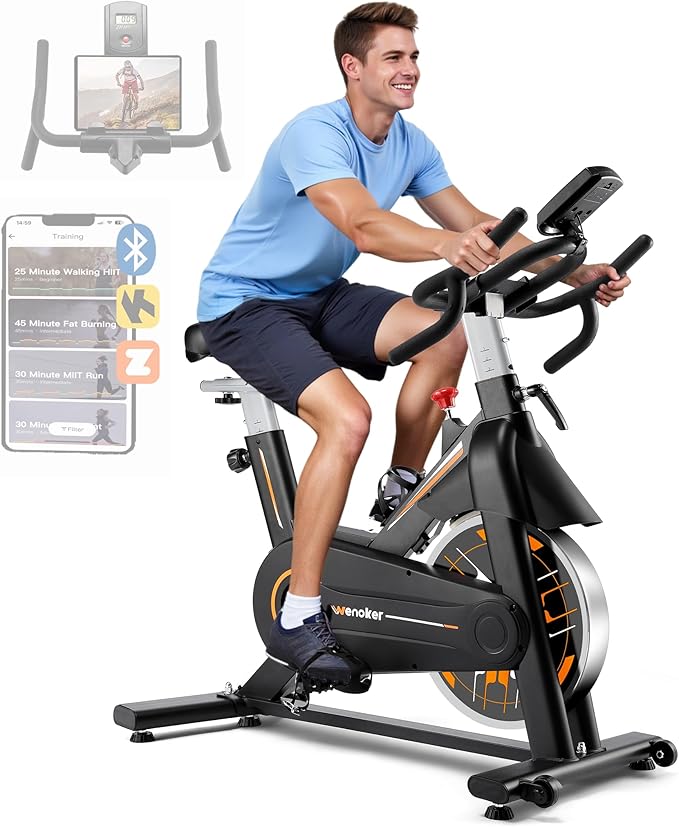Exercise Bike, Wenoker Stationary Bike for Home, App Supported Indoor Bike with Silent Belt Drive