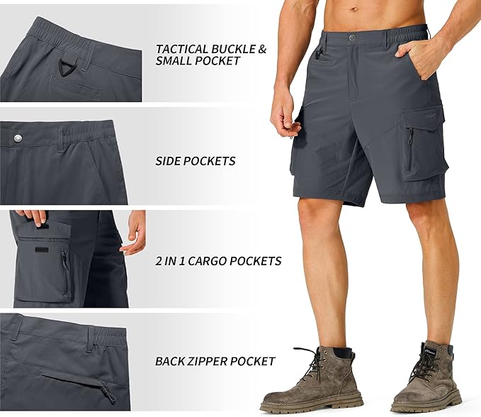 Men's Hiking Cargo Shorts Quick Dry Lightweight Travel Shorts with Multi Pockets for Fishing