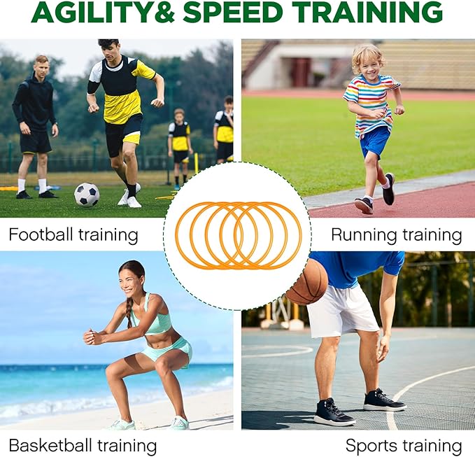 Deekin 40 Pcs Agility Rings Speed and Agility Training Rings Exercise Speed Circle Jumping Hoops