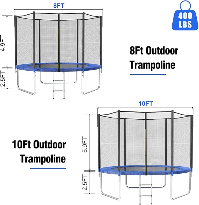 AOTOB 8FT 10FT 12FT 14 FT 15FT Trampoline with Safety Enclosure Net，Outdoor Trampoline with