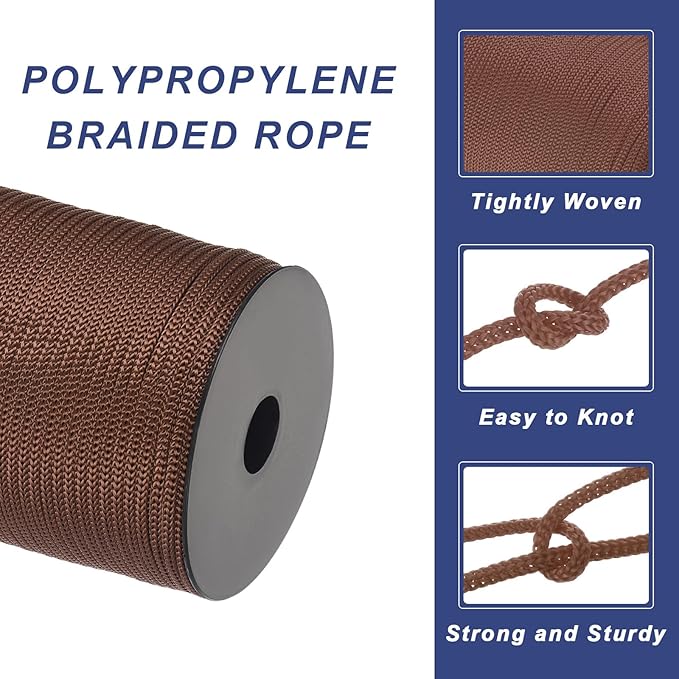 MECCANIXITY 5/32 Inch Polypropylene Rope Braided Ropes, 328ft Camping Rope Hollow Utility Cord for