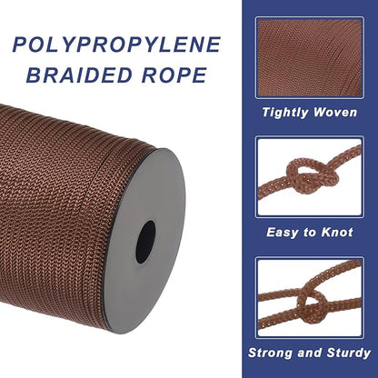 MECCANIXITY 5/32 Inch Polypropylene Rope Braided Ropes, 328ft Camping Rope Hollow Utility Cord for