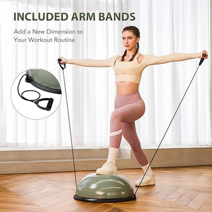 ZELUS Balance Ball Trainer with Resistance Bands and Foot Pump, Inflatable Yoga Ball for Home Gym