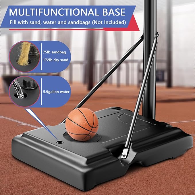 Portable Basketball Hoop Outdoor, Adjustable Height 5.5-10FT Basketball Goal with Heavy-Duty Steel