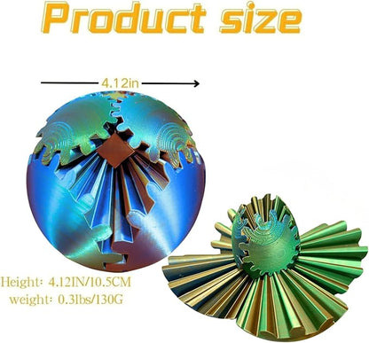 GearSphere 4.2in 3D Printed Gear Sphere Spin Ball Cube Fidget Toy, Stress Ball, Desk Toy for