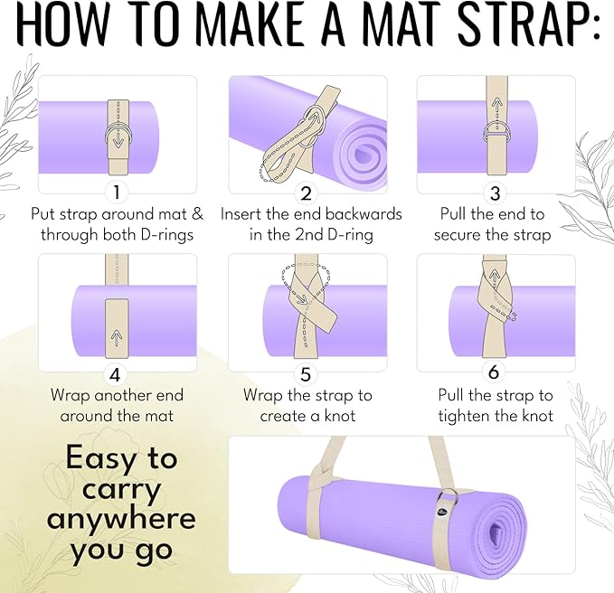 TECEUM Yoga Strap & Mat Strap – 2 IN 1 – Cotton – 6 ft 8 ft 10 ft (30+ colors) – Adjustable