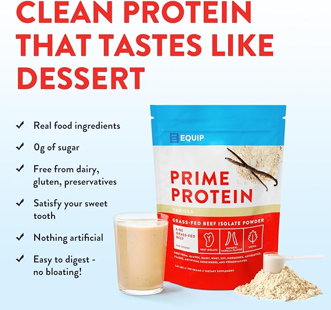 Equip Foods Prime Protein Powder | Clean, Grass Fed Beef Protein Powder | Carnivore Protein Isolate