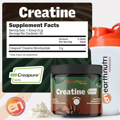 EarthNutri Creatine Monohydrate Powder - Pure Creatine Supplement for Muscle Strength, Strength &