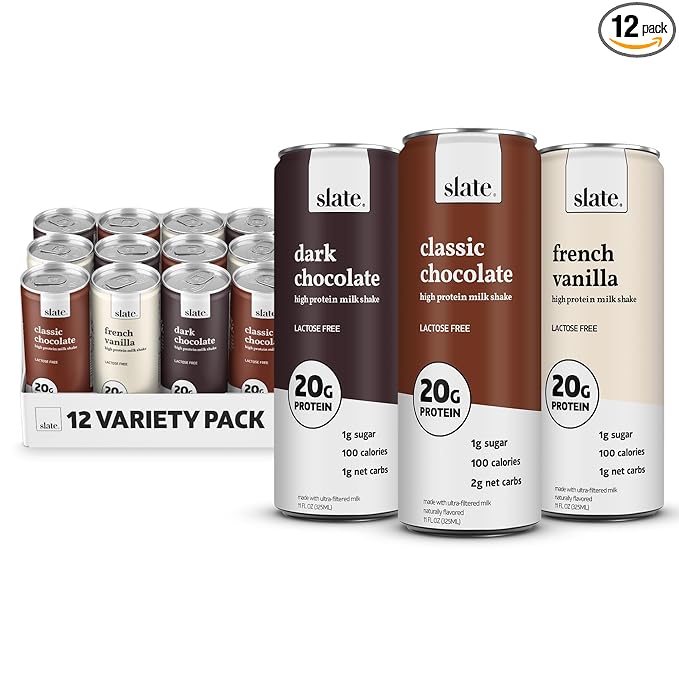 Slate Milk - High Protein Milk Shake - Core Variety Pack - Classic Chocolate, Dark Chocolate