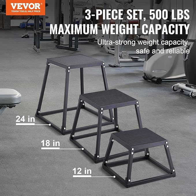 VEVOR Plyometric Jump Box, 18 Inch Plyo Box, Steel Plyometric Platform and Jumping Agility Box