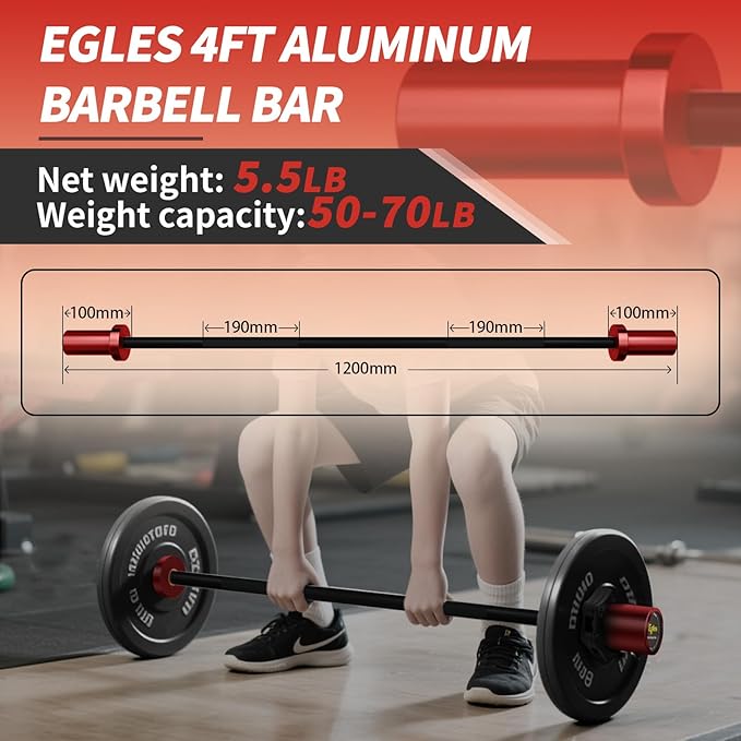 Egles Kids Barbell 5.5LB Mini Barbell Bar 4ft for Kid Women & Beginners Weighted Bar - Compatible
