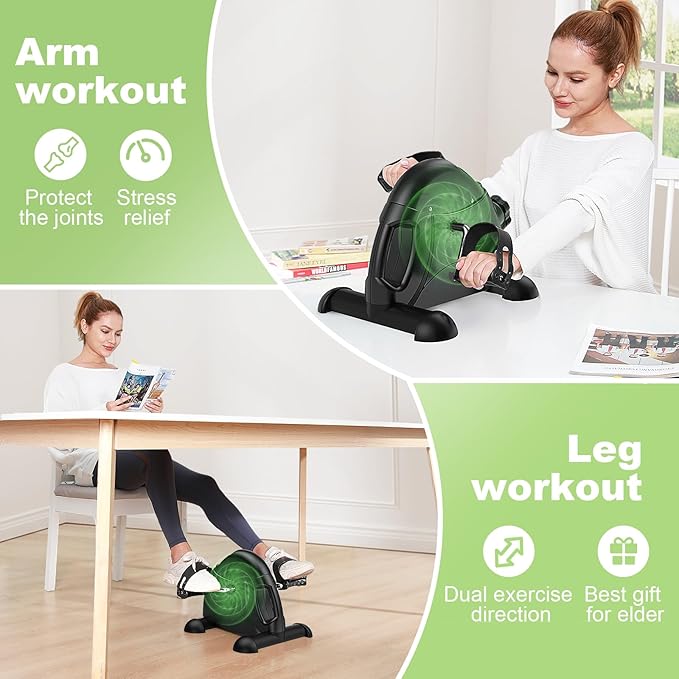 FEIERDUN Mini Exercise Bike, Under Desk Bike Pedal Exerciser for Arm/Leg Exercise, Adjustable