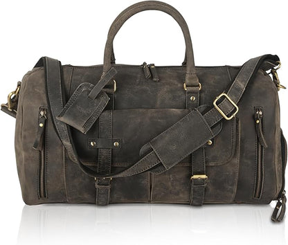 KomalC 24 Inch Leather Duffel Bags for Men and Women Full Grain Leather Travel Overnight Weekend