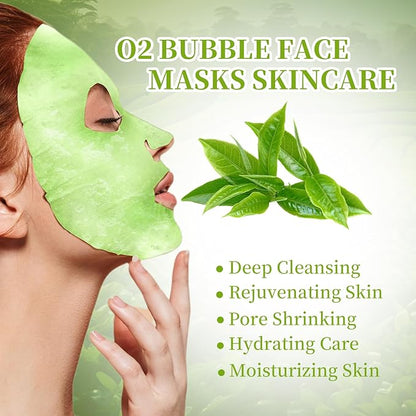 10 Sheets Face Masks Skincare O2 Bubble Green Tea Face Mask, Cleaner Bubble Sheet Masks Foaming