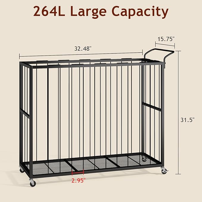 Ball Storage Bin Rolling Sports Ball Cart, Metal Garage Organizer Sport Rack, Ball Basket Storage