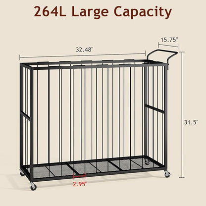 Ball Storage Bin Rolling Sports Ball Cart, Metal Garage Organizer Sport Rack, Ball Basket Storage