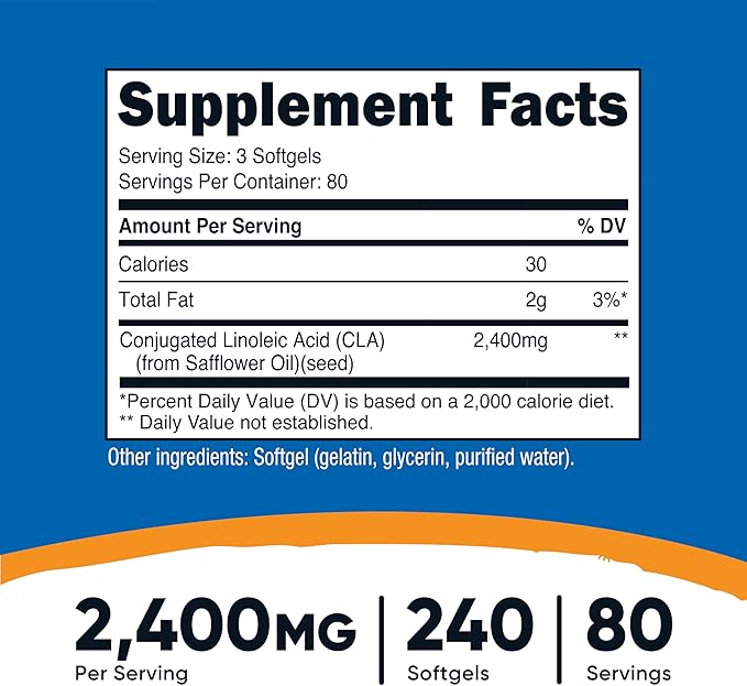 Nutricost CLA (Conjugated Linoleic Acid) 2,400mg, 240 Softgels - Gluten Free, Non-GMO, 800mg Per