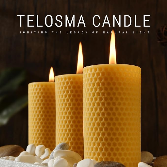 Honeycomb Natural Beeswax Pillar Candles - Pack of 2-100% Pure Beeswax Candles No Scent- for