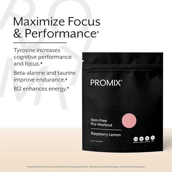 ProMix Nutrition Stim-Free Pre-Workout Powder, Raspberry Lemon - 274g - Maximize Focus, Energy &