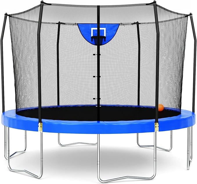 Skywalker Trampoline Outdoor 8 FT, 12 FT, 15 FT Jump N’ Dunk Round Outdoor Trampoline with Net