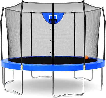 Skywalker Trampoline Outdoor 8 FT, 12 FT, 15 FT Jump N’ Dunk Round Outdoor Trampoline with Net