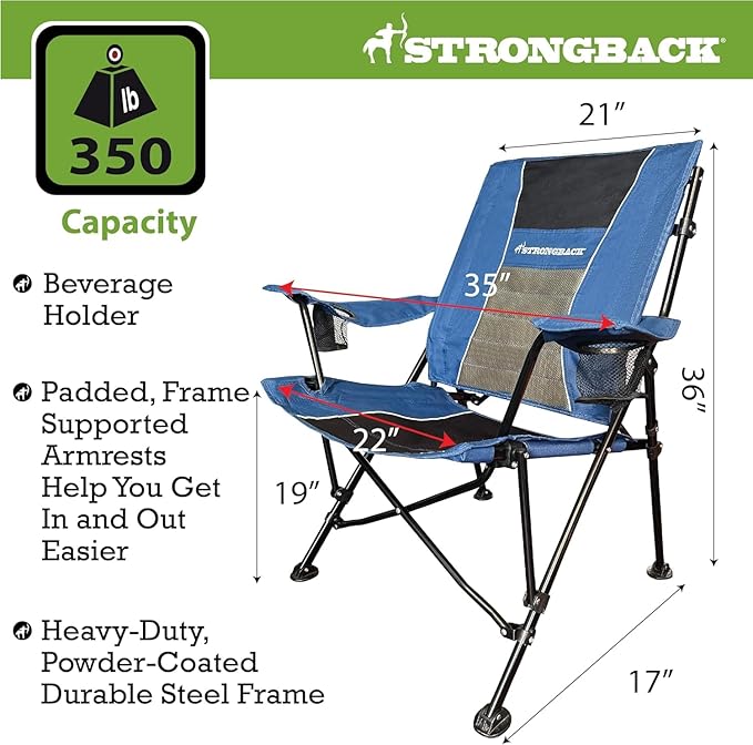 STRONGBACK Camping Chair XL Guru Heavy Duty Camping Chairs with Lumbar Support, Backpack Folding