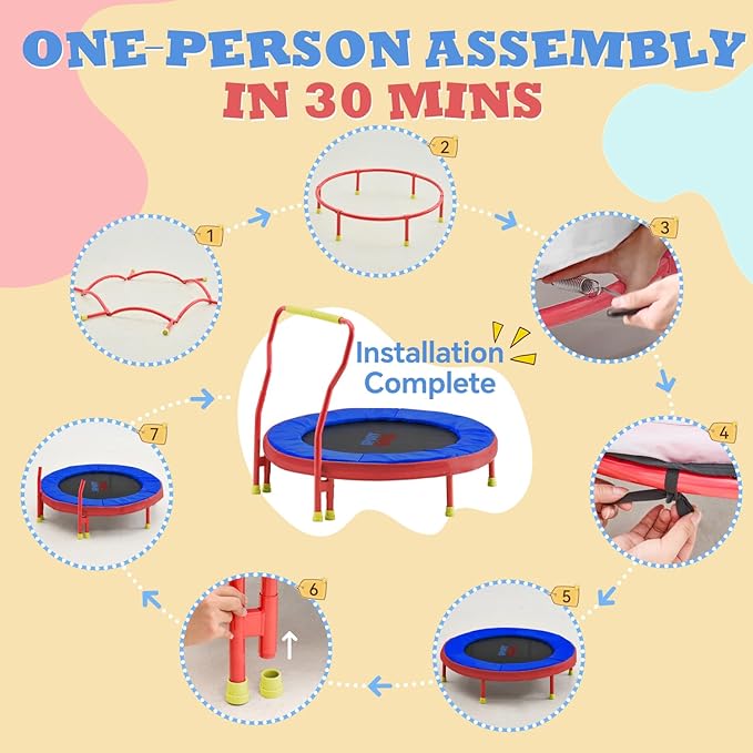 SPORTSOUL Mini Trampoline for Kids 3-6 with Super Safe Foam Handle Bar, 3ft Toddler Trampoline