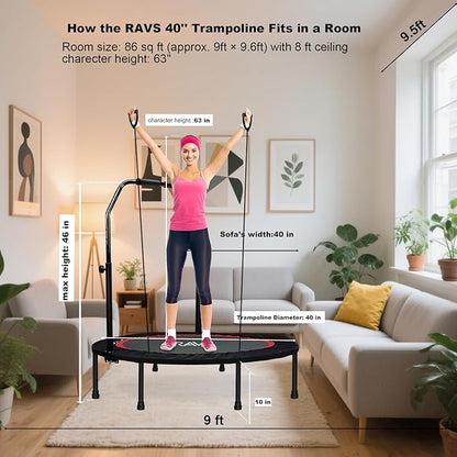 RAVS Mini Trampoline for Kids Adults 40"/48" Foldable Fitness Rebounder Kids Trampoline with 5