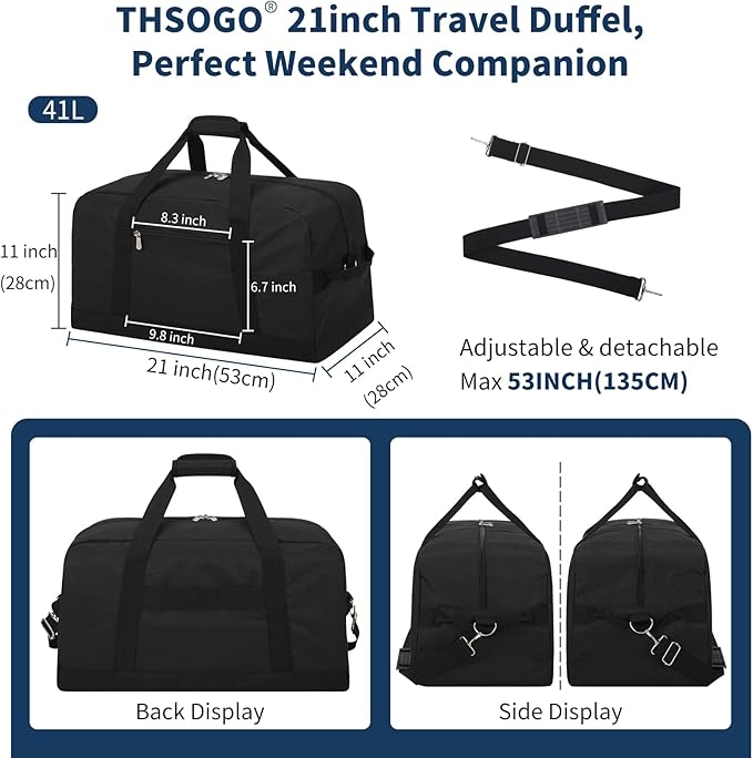 21 inch Gym Bag for Men - 40L Travel Duffel Bag Sport Duffle Bags for Weekend Overnight with Bottom