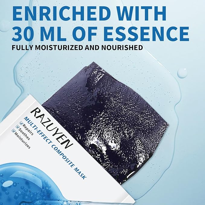 Soothing Face Sheet Mask (10 Sheets), Anti-Aging, Detoxifying & Moisturizing Face Mask for