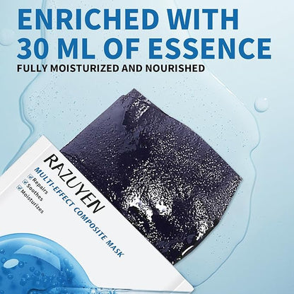 Soothing Face Sheet Mask (10 Sheets), Anti-Aging, Detoxifying & Moisturizing Face Mask for