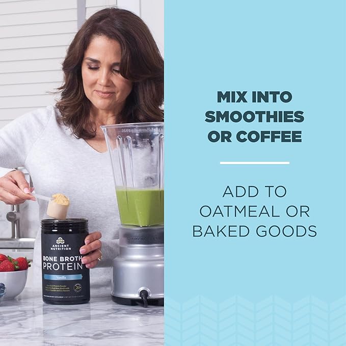 Ancient Nutrition Grass Fed, Cage Free, Bone Broth Protein Powder, 20g Protein, Hydrolyzed Collagen