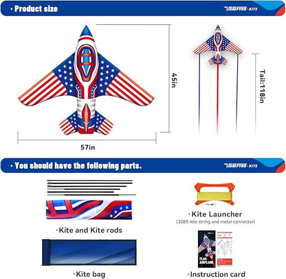 Flag Airplane Kite Easy to Fly Kids Kites for Ages 3-5, Huge Size Durable Beach Kite for Family