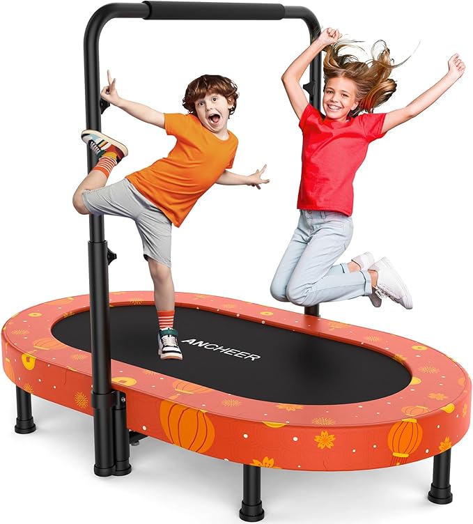 ANCHEER 56" Double Mini Trampoline for Kids, Mini Rebounder with 5-Level Adjustable Handle