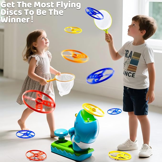 Flying Disc Launcher Outdoor Toys with 1 Whale Launcher, 24 Flying Discs, 2 Butterfly Nets and 2