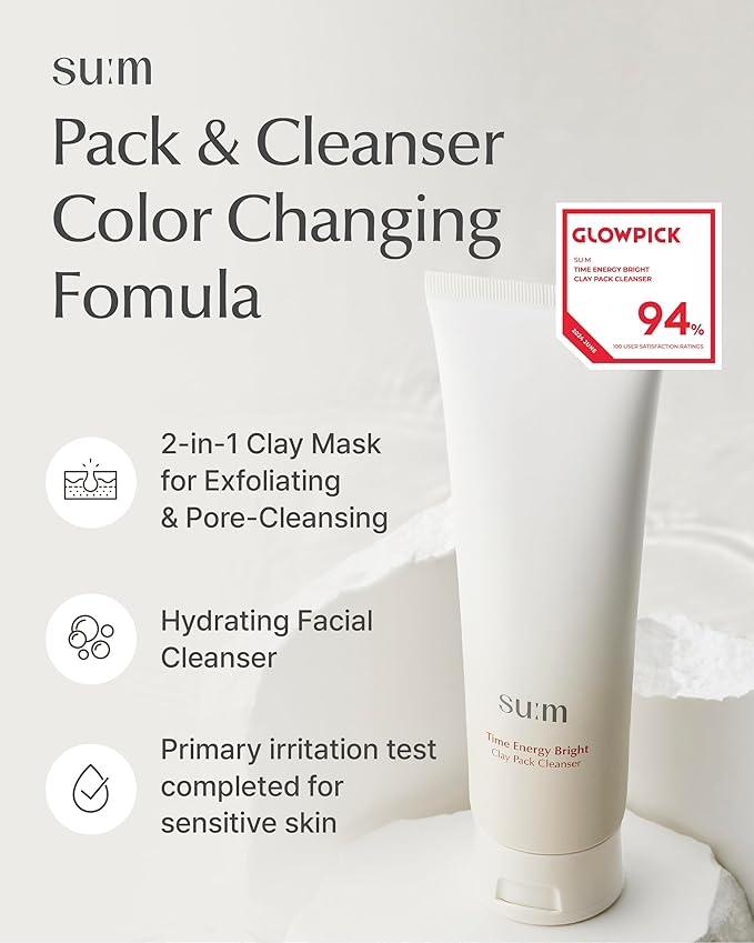 SU:M One Minute Clay Mask - Pore Cleanser & Hydrating 2-in-1 Korean Face Mask and Facial Cleanser
