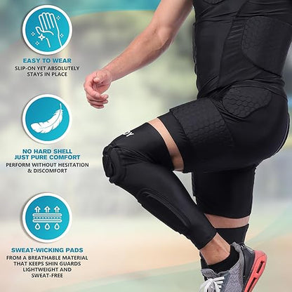TUOY Knee Pad with Shin Guard Pads, Protective Shin/Knee Sleeve Support for Soccer, Football
