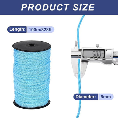 MECCANIXITY 3/16 Inch Polypropylene Rope Braided Ropes, 328ft Nylon Rope Hollow Utility Cord for