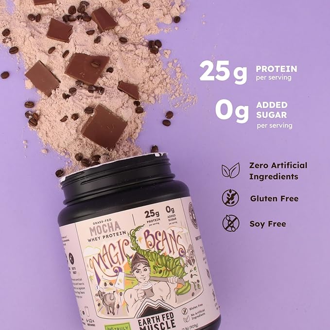 Earth Fed Muscle Magic Beans Mocha Truly Grass Fed Whey Protein Powder - No Artificial Ingredients