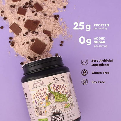 Earth Fed Muscle Magic Beans Mocha Truly Grass Fed Whey Protein Powder - No Artificial Ingredients