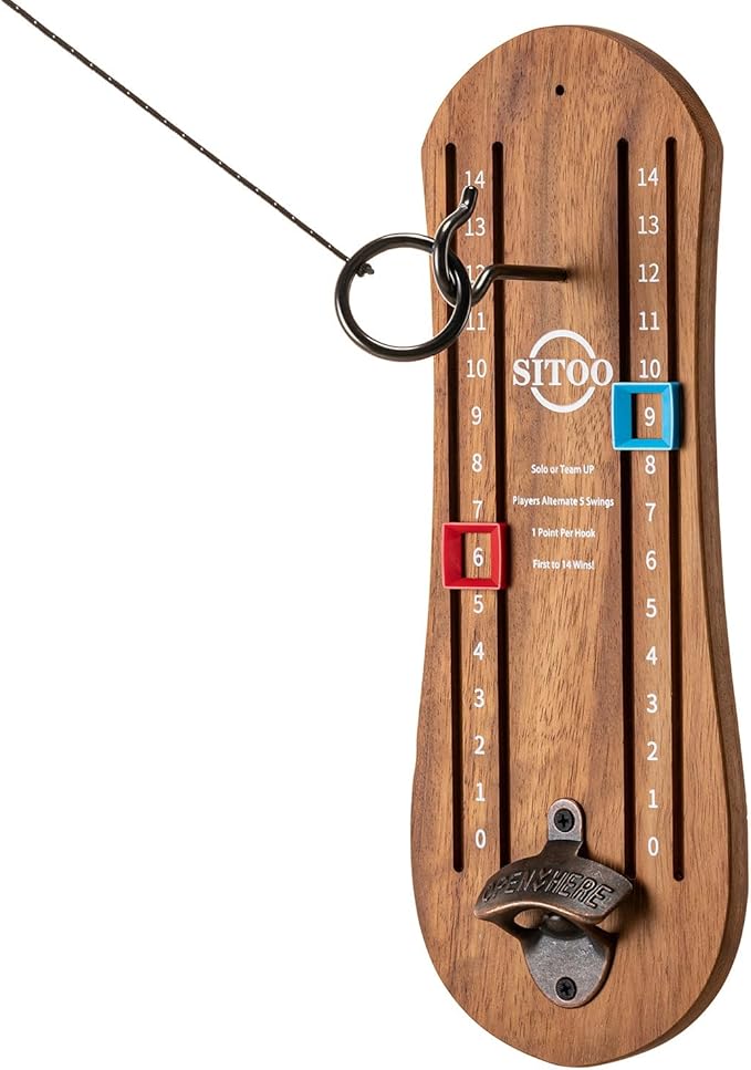 Ring Toss Game for Adults, Hook and Ring Game with String and Hooks for Indoor & Outdoor, Ring Hook