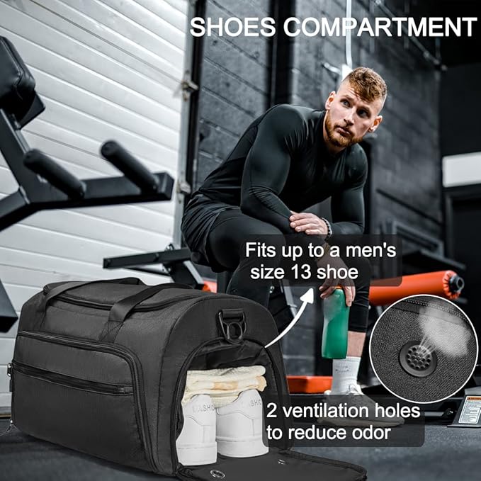 Gym Bag for Men Women, Small Fitness Workout Sports Bag with Wet Pocket & Shoes Compartment, Water