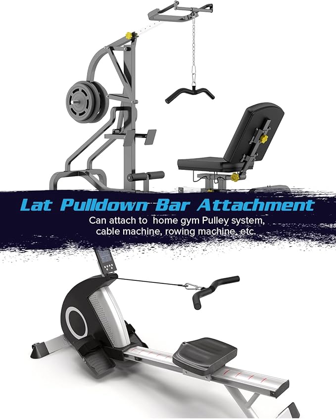 LAT Pulldown Attachments, Black Steel LAT Bar Cable Attachments Handles, Home Gym Cable Machine