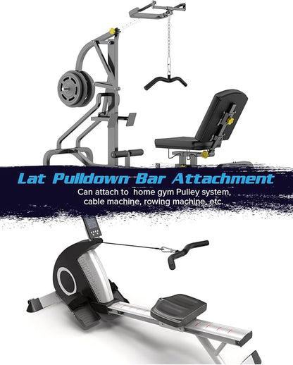 LAT Pulldown Attachments, Black Steel LAT Bar Cable Attachments Handles, Home Gym Cable Machine